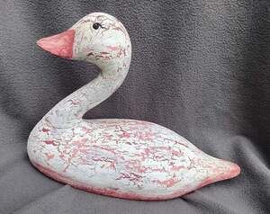 Vintage Ceramic Goose Swan Duck 1987 Cottage 19x13 Pink White Crackle Figurine